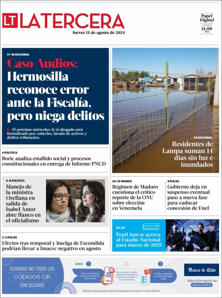 Portada de La Tercera (Chile)