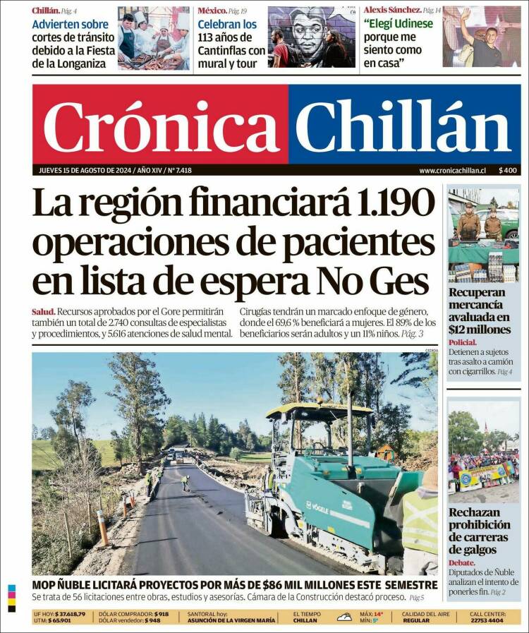 Portada de Crónica Chillán (Chile)