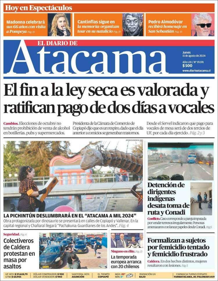 Portada de Diario de Atacama (Chile)