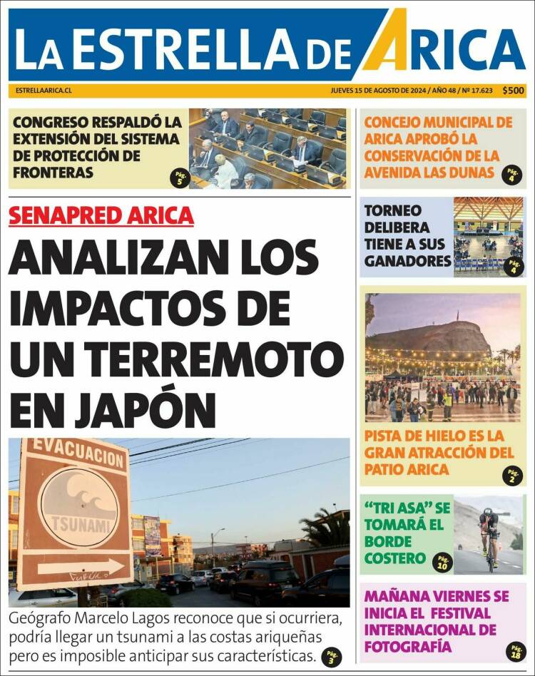 Portada de La Estrella de Arica (Chile)