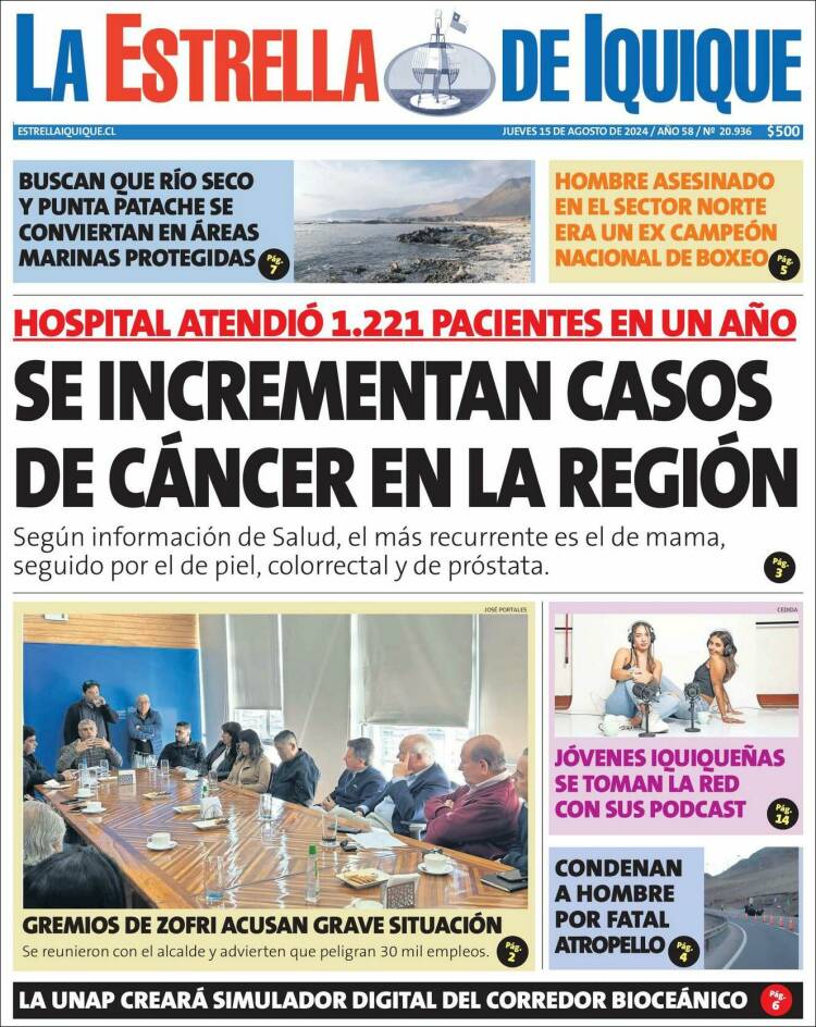 Portada de La Estrella de Iquique (Chile)