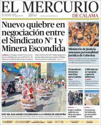 Portada de El Mercurio - Calama (Chile)