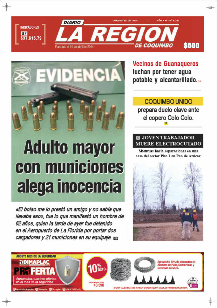 Portada de Diario La Región de Coquimbo (Chile)