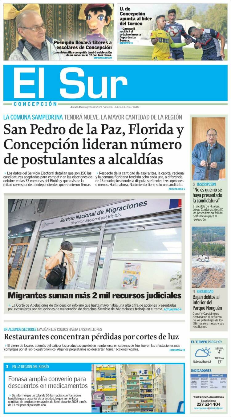 Portada de El Sur (Chile)