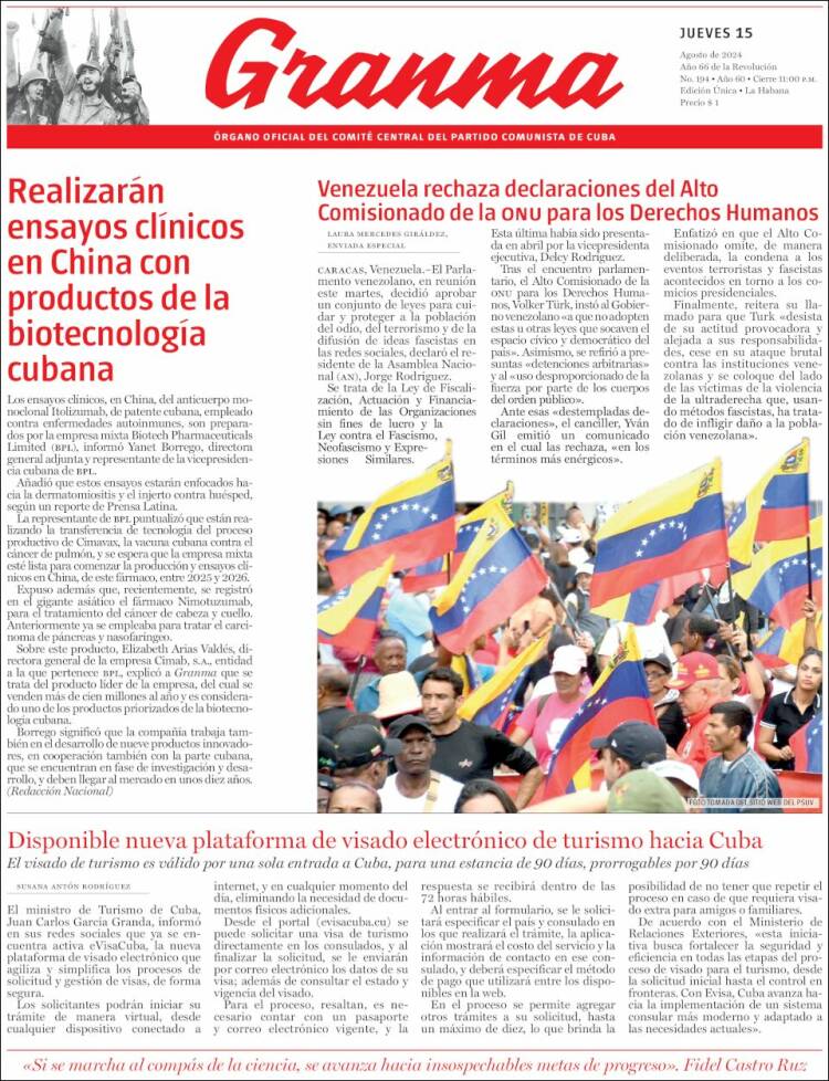 Portada de Granma (Cuba)