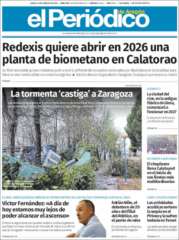 Portada de El Periódico de Aragón (España)