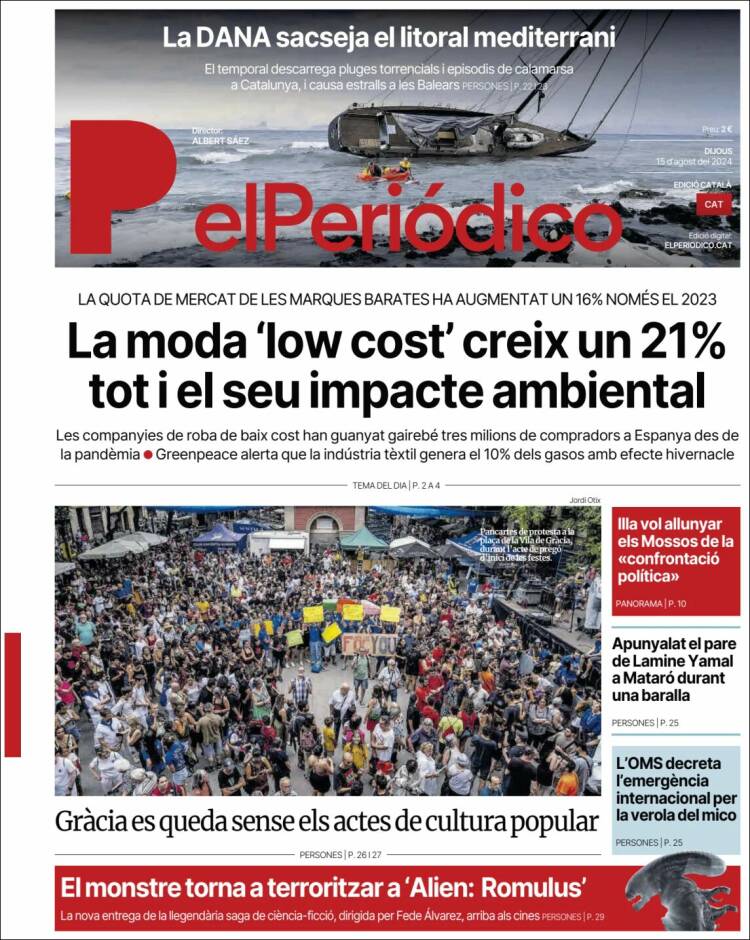 Portada de El Periódico de Catalunya (España)