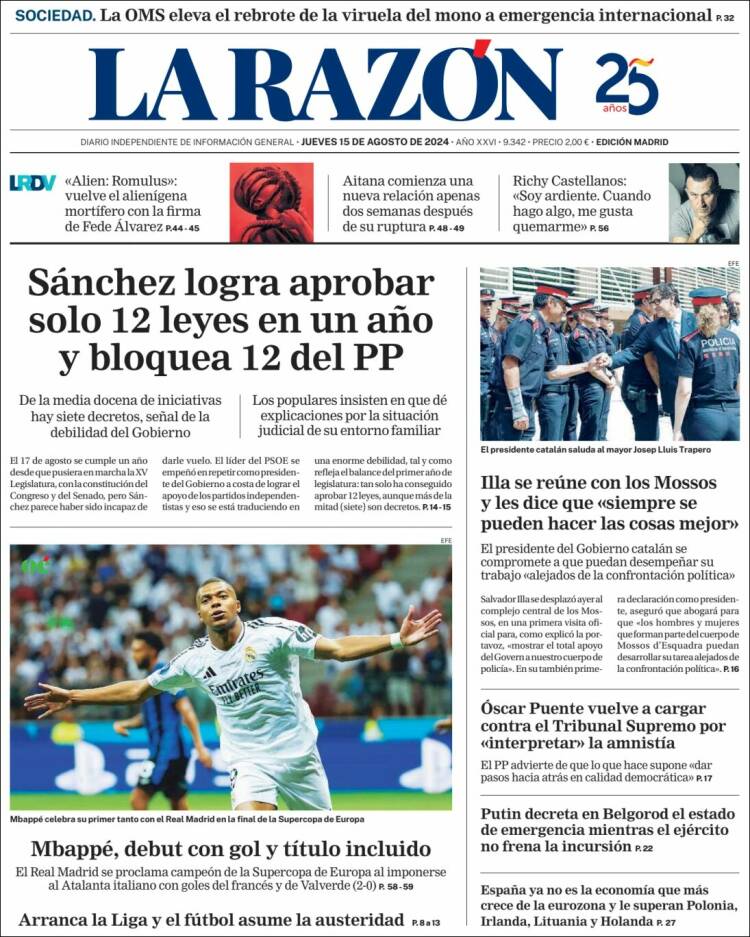 Portada de La Razón (España)