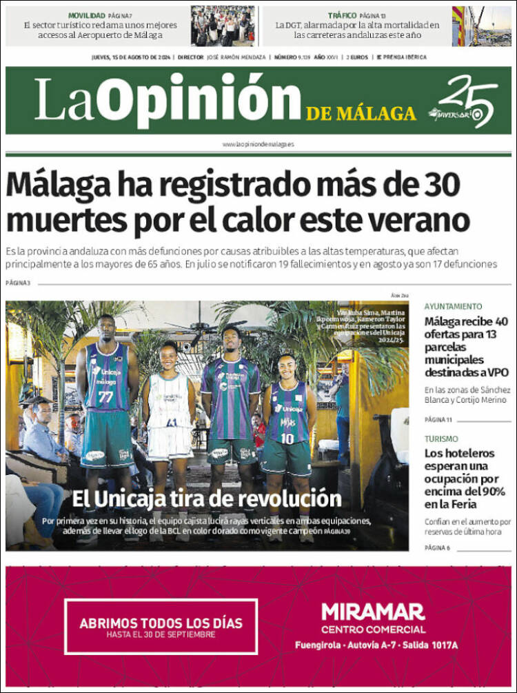 Portada de La Opinión de Málaga (España)