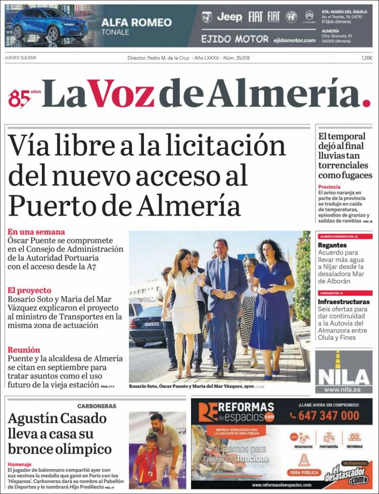 Portada de La Voz de Almería (España)