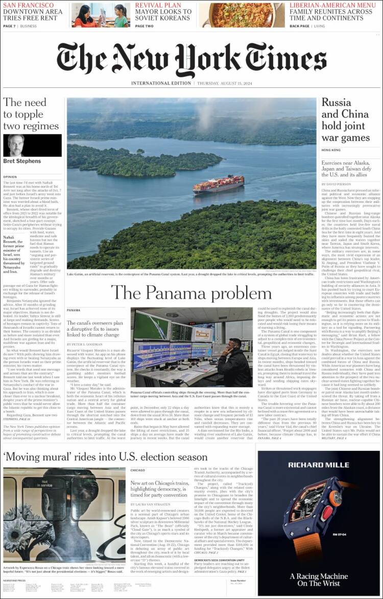 Portada de International New York Times (Europa)