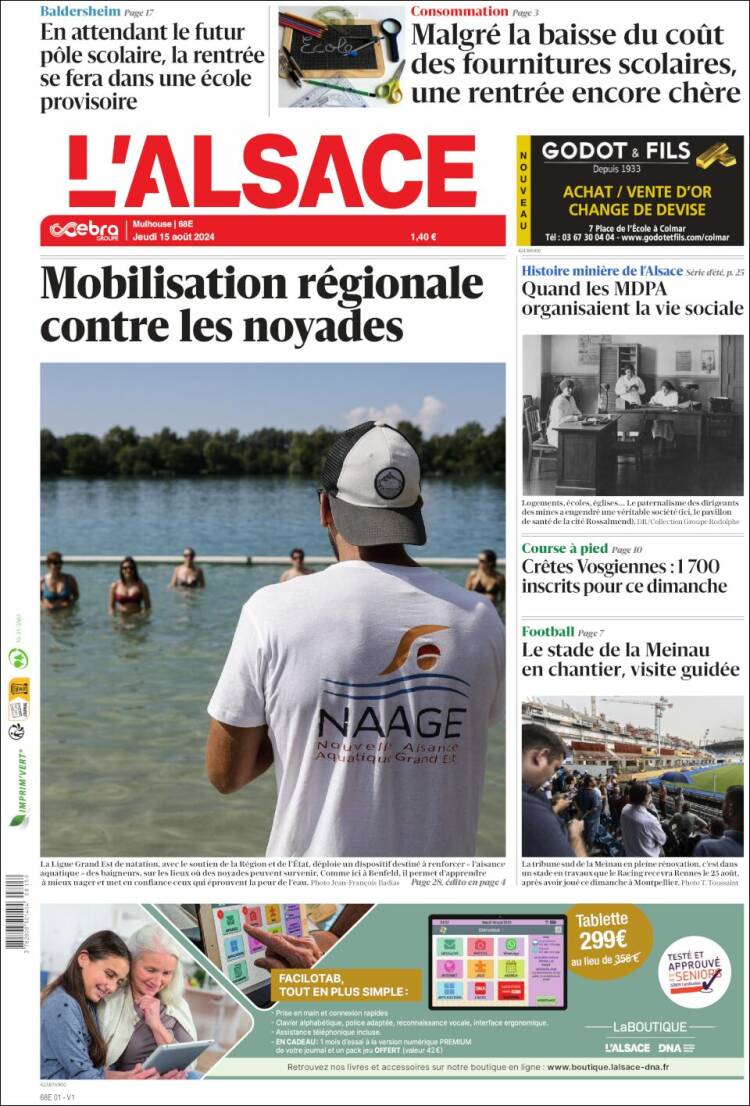 Portada de Journal L'Alsace (Francia)