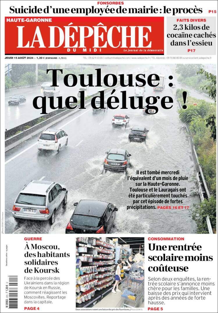 Portada de La Dépêche du Midi (Francia)