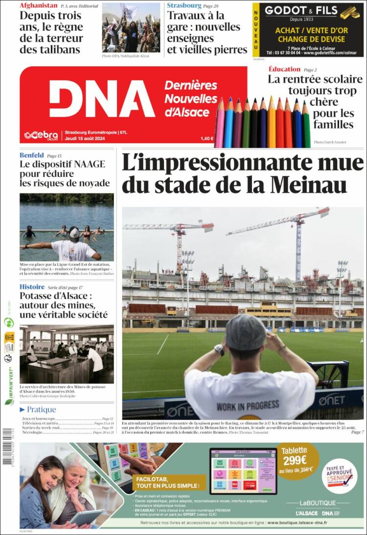 Portada de Les Dernières Nouvelles d'Alsace (Francia)