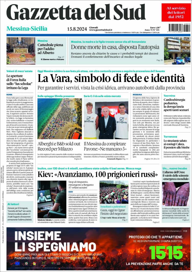 Portada de Gazzetta del Sud (Italia)