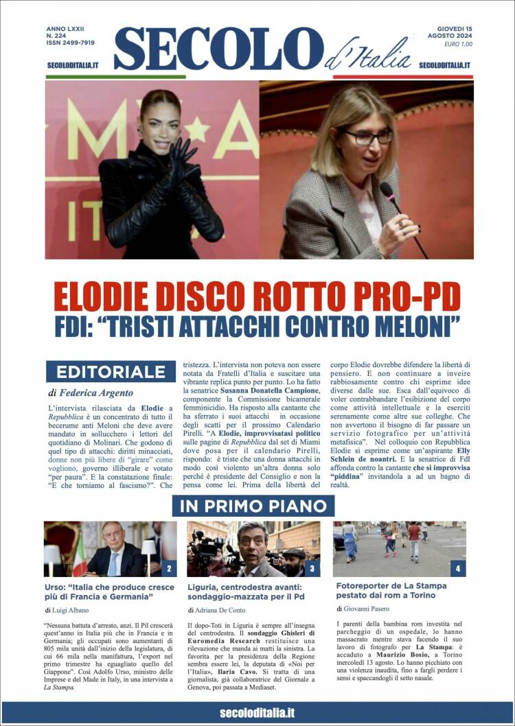 Portada de Secolo d'Italia (Italia)