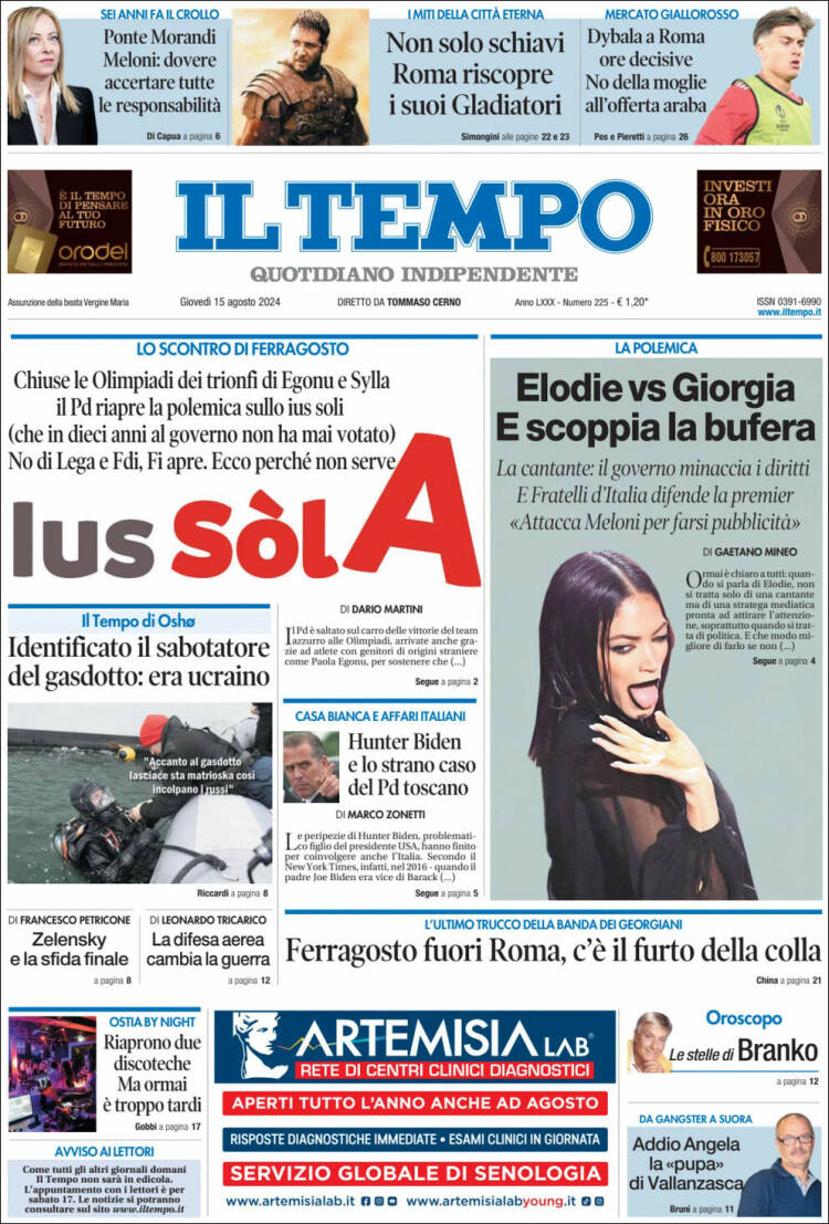 Portada de Il Tempo (Italia)