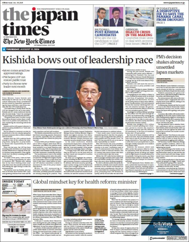 Portada de The Japan Times (Jap&oacute;n)
