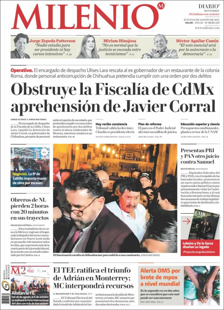 Portada de Milenio de Monterrey (M&eacute;xico)
