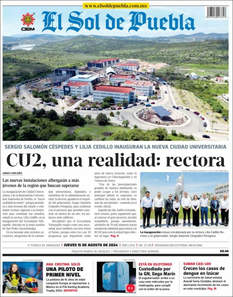 Portada de El Sol de Puebla (M&eacute;xico)