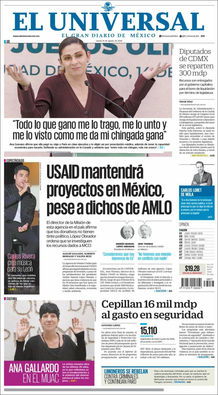 Portada de El Universal (M&eacute;xico)
