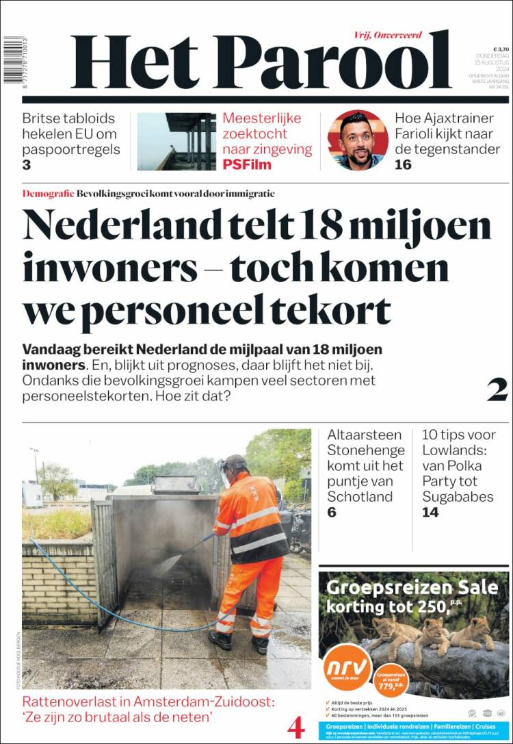 Portada de Het Parool (Pa&iacute;ses Bajos)
