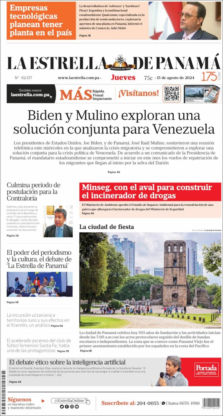 Portada de La Estrella de Panamá (Panam&aacute;)