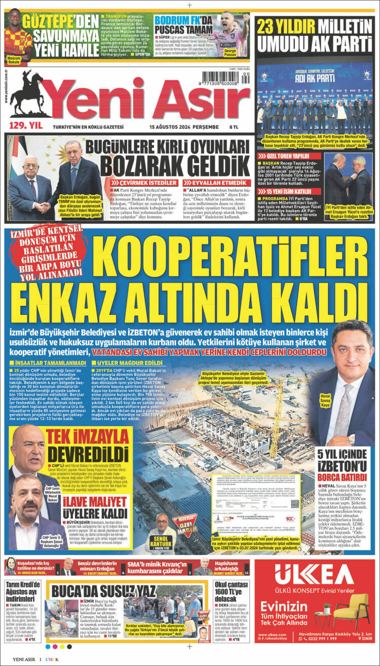 Portada de Yeni Asır (Turqu&iacute;a)