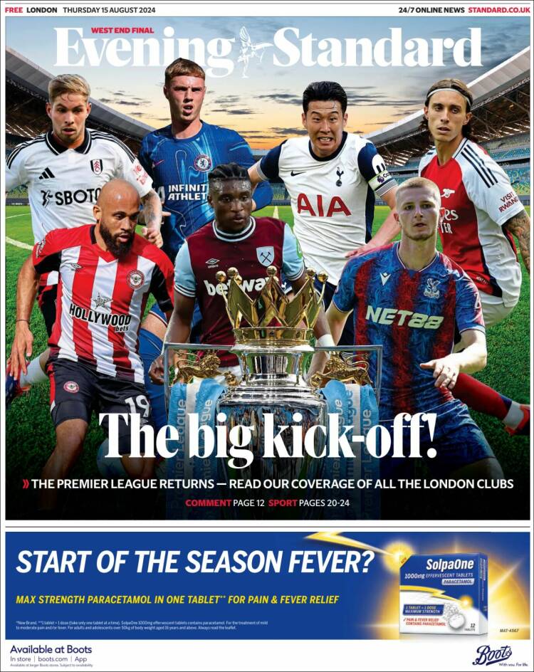 Portada de Evening Standard (Reino Unido)