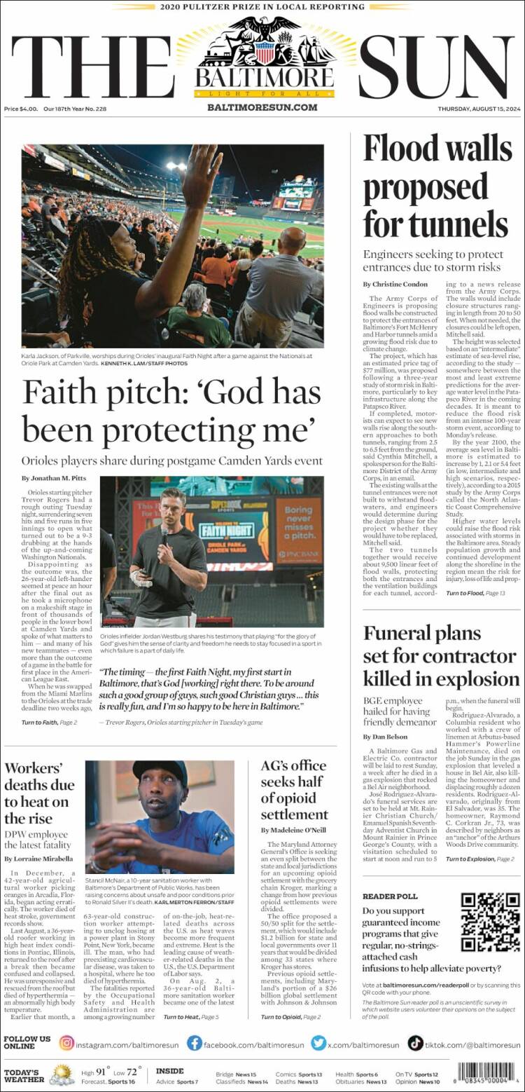 Portada de The Baltimore Sun (USA)