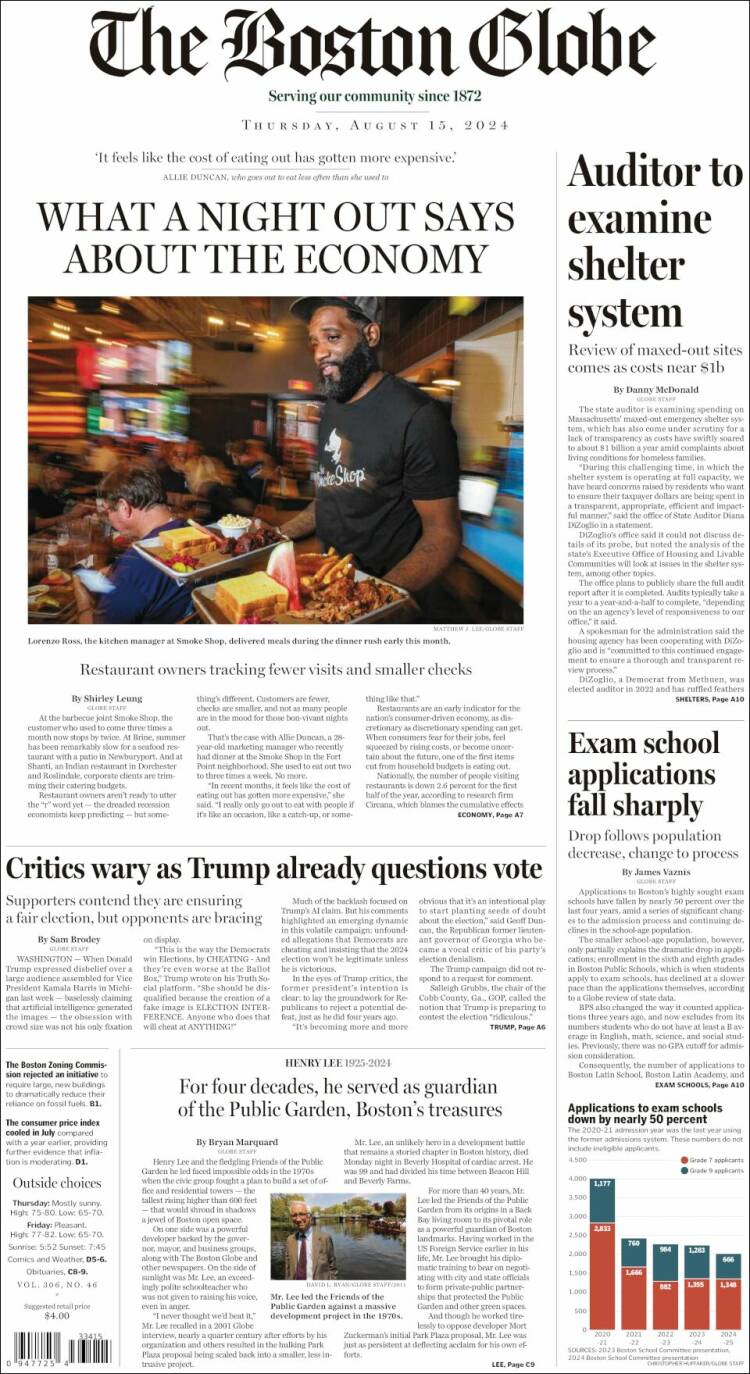 Portada de Boston Globe (USA)