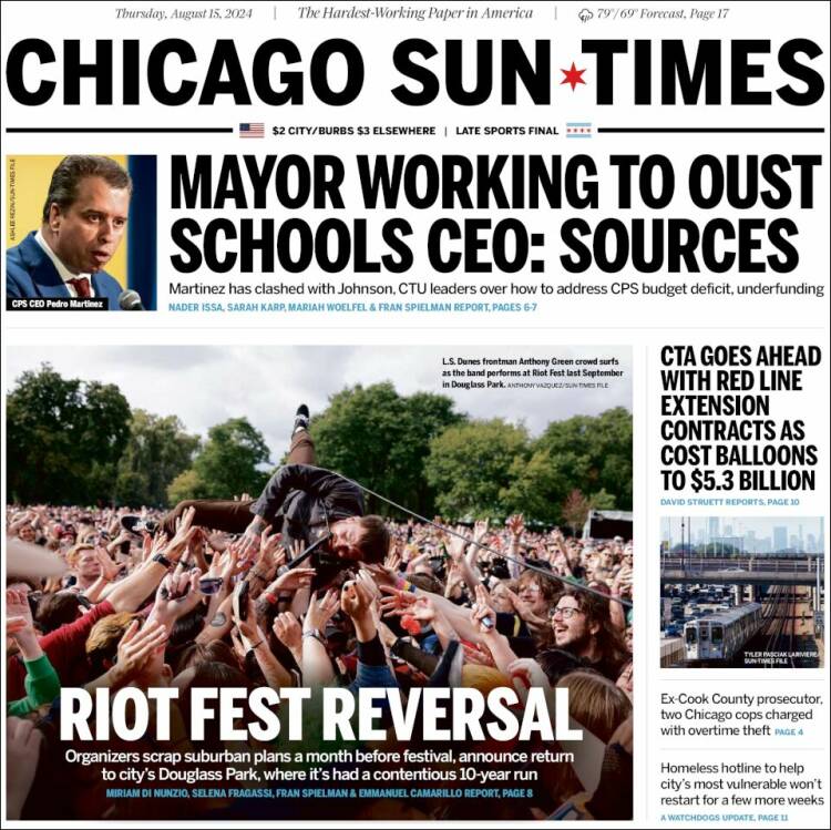 Portada de Chicago Sun-Times (USA)