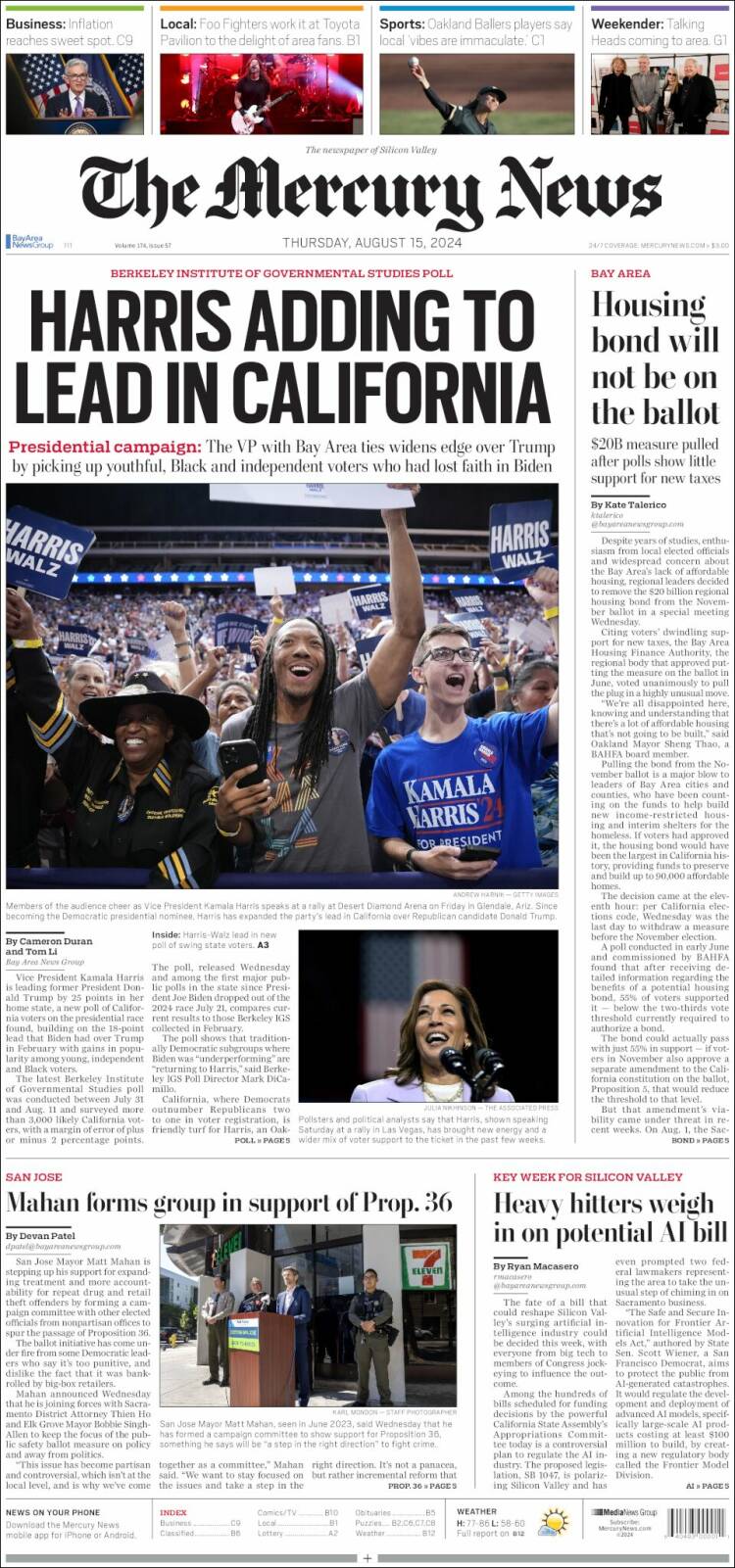 Portada de San Jose Mercury News (USA)