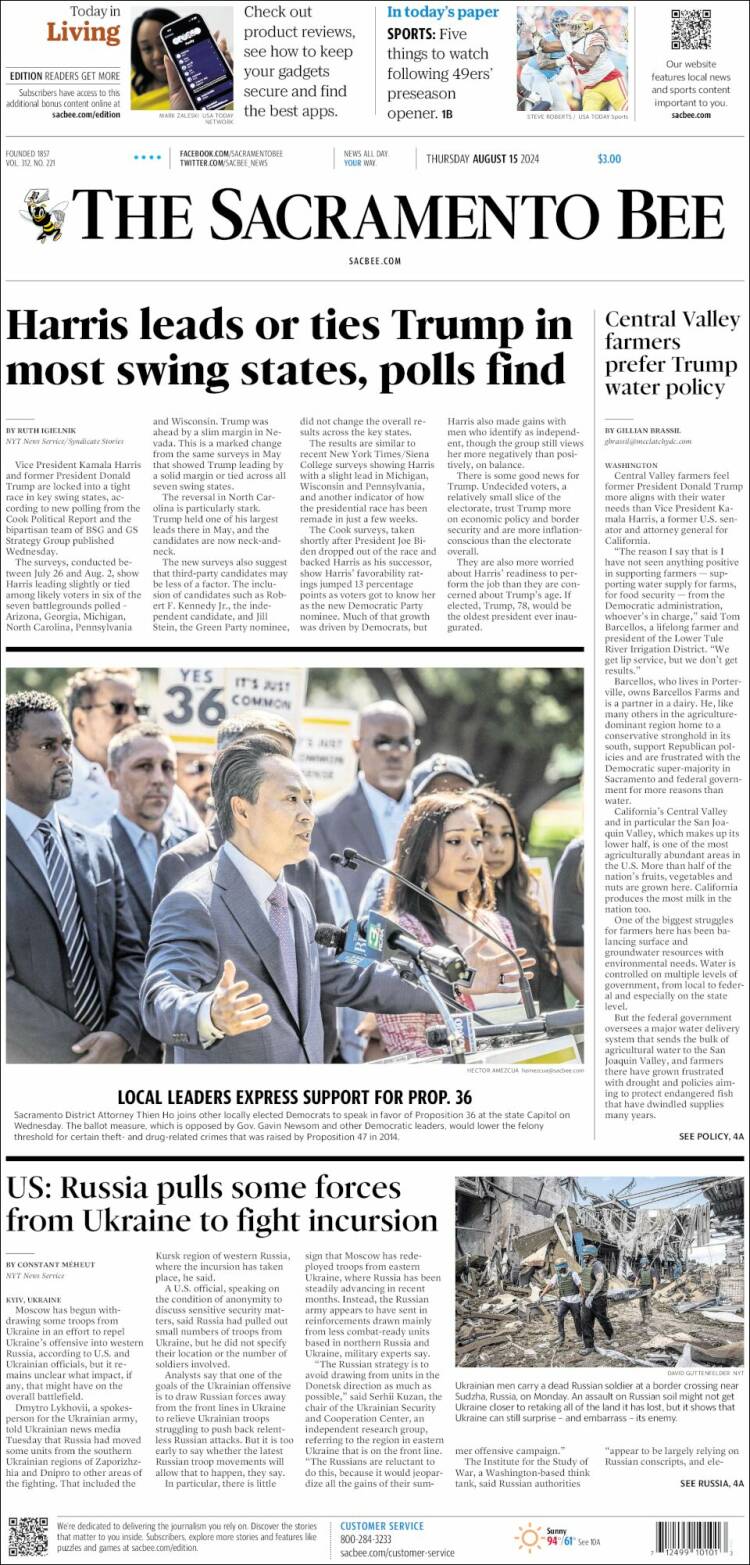 Portada de The Sacramento Bee (USA)