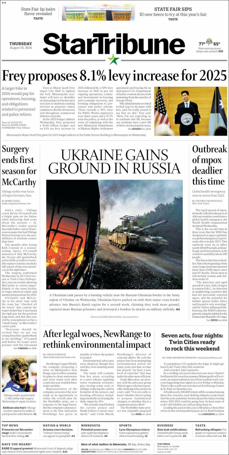 Portada de Star Tribune (USA)