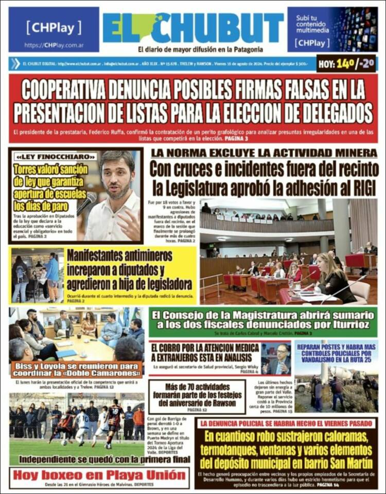 Portada de El Chubut (Argentina)