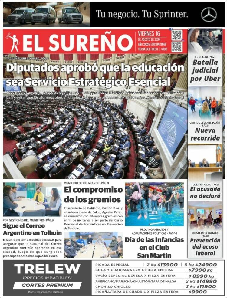 Portada de Diario El Sureño (Argentina)
