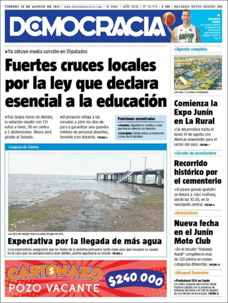 Portada de Diario Democracia (Argentina)