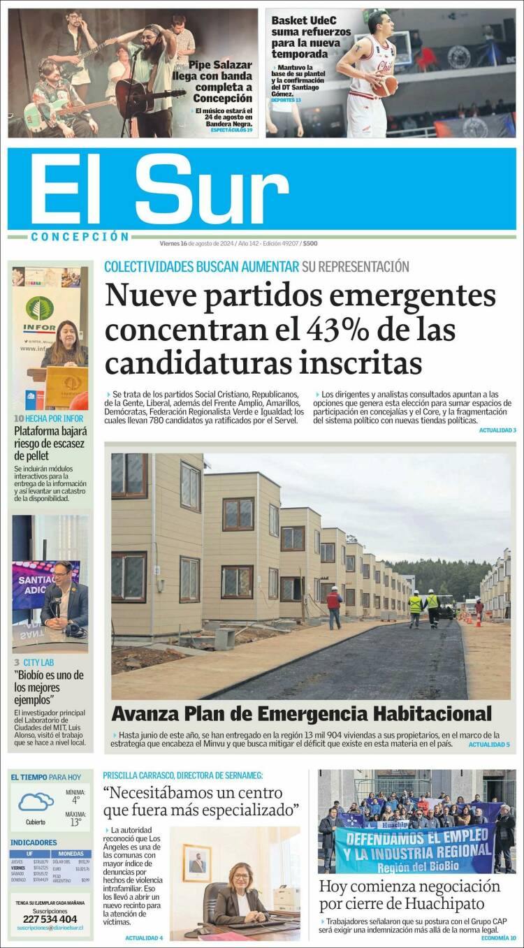Portada de El Sur (Chile)