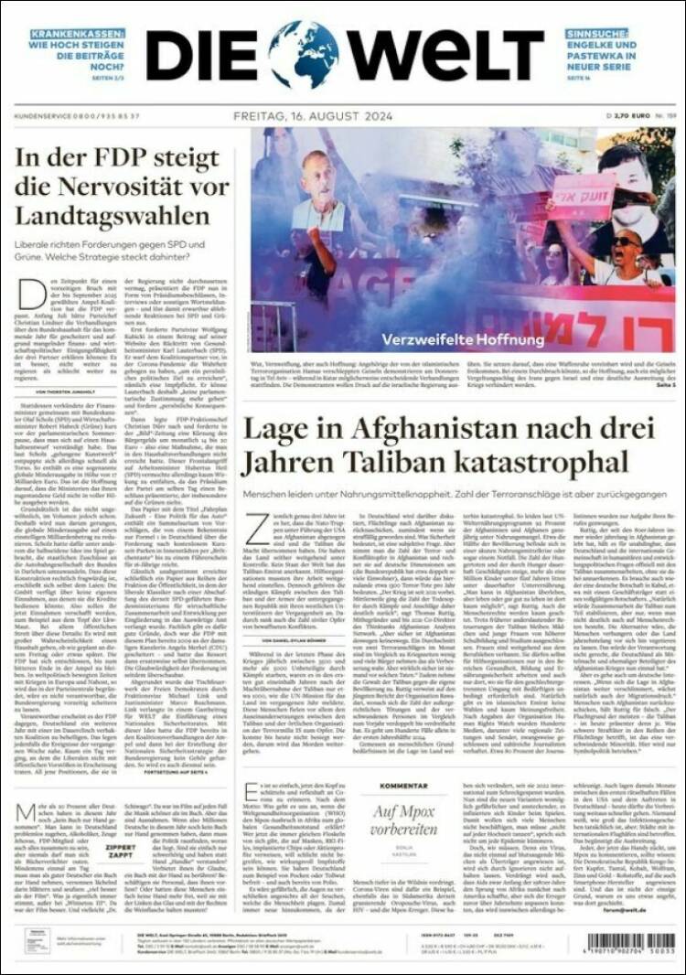 Portada de Die Welt (Alemania)
