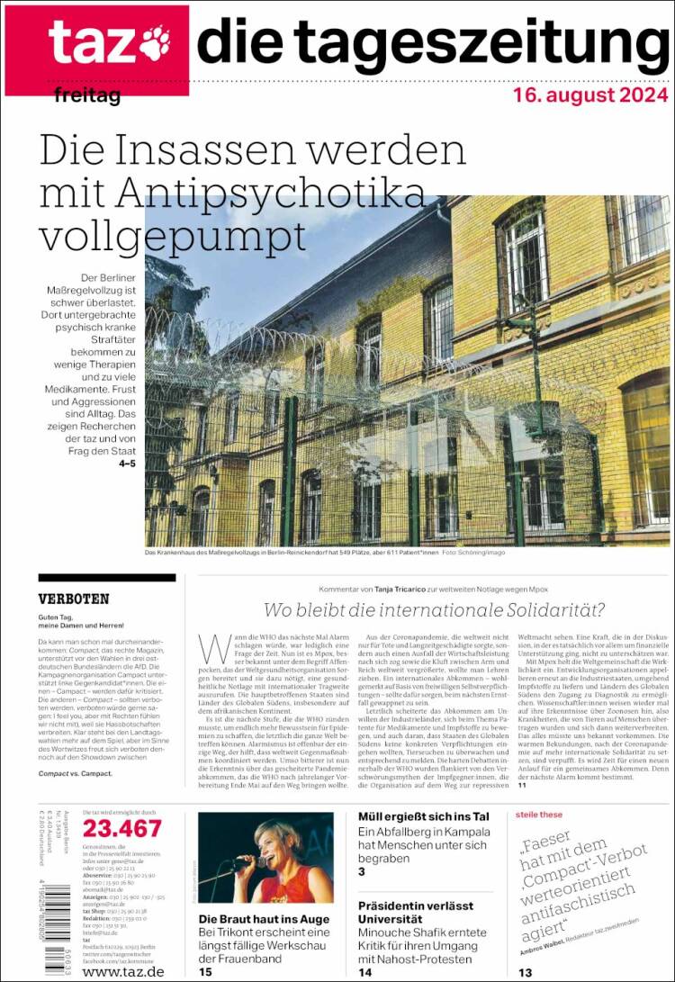 Portada de Die Tageszeitung (Alemania)