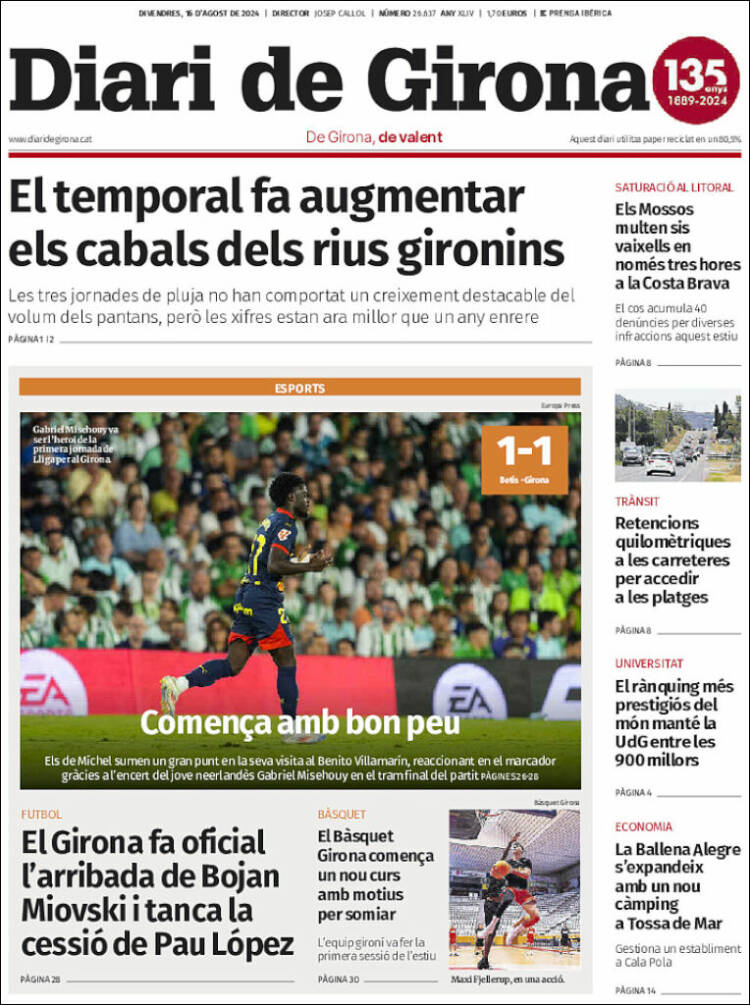 Portada de Diari de Girona (España)
