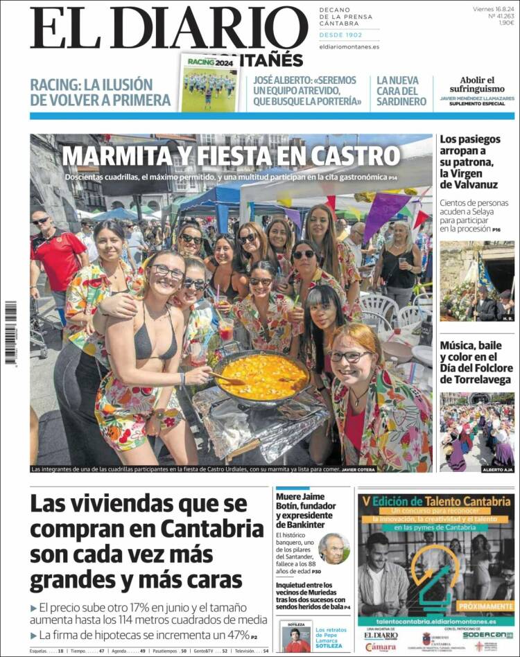 Portada de El Diario Montañés (España)