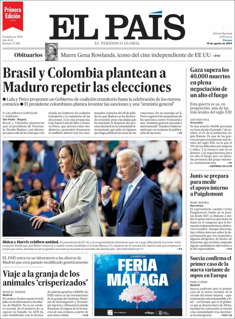 Portada de El País (España)