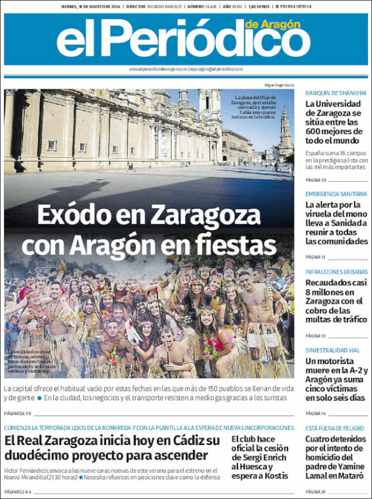 Portada de El Periódico de Aragón (España)