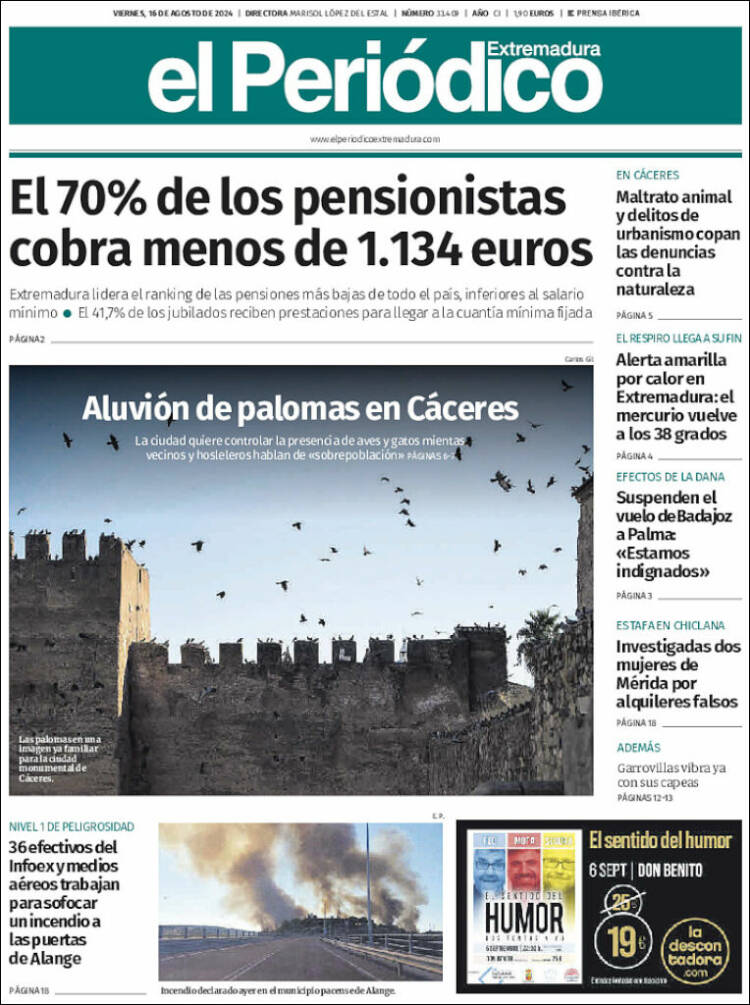 Portada de El Periódico de Extremadura (España)