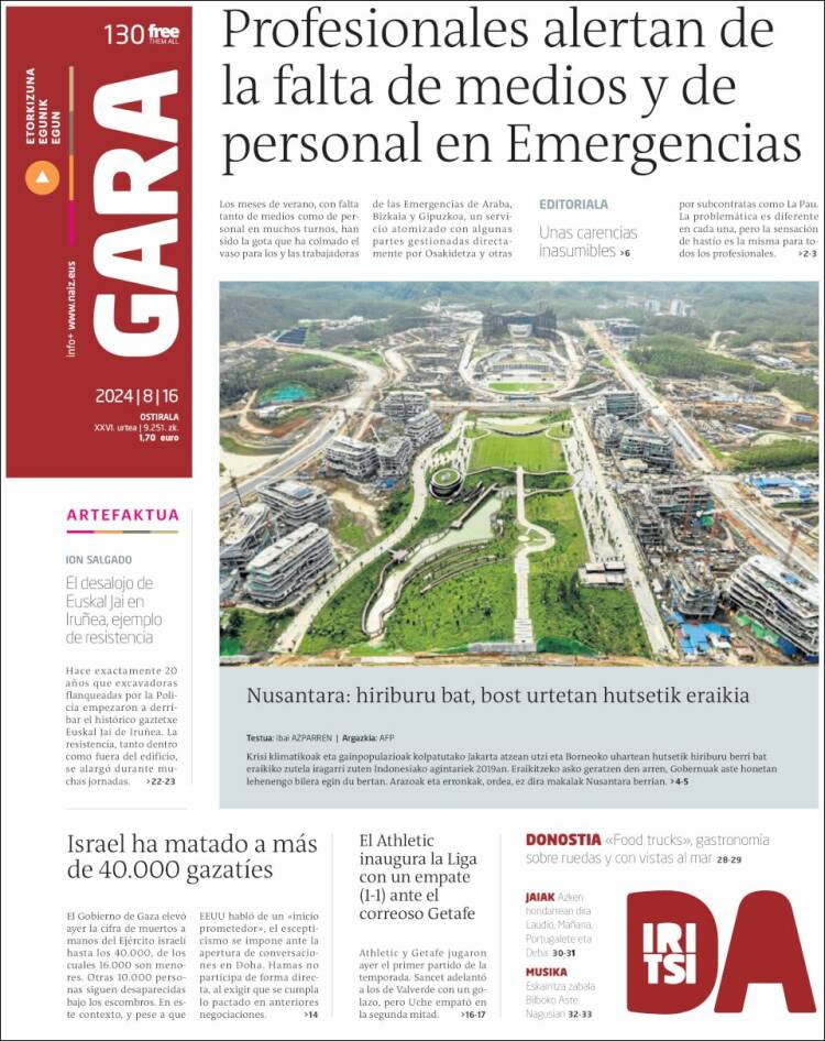 Portada de Gara (España)