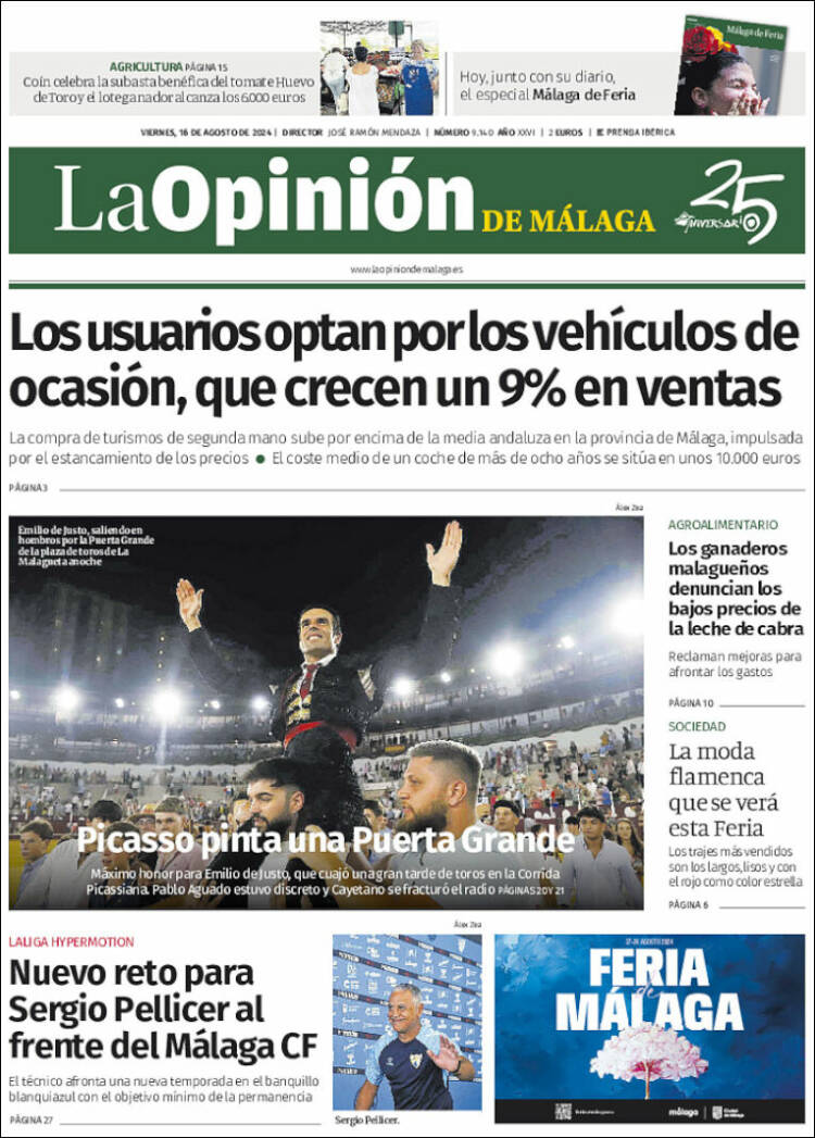Portada de La Opinión de Málaga (España)