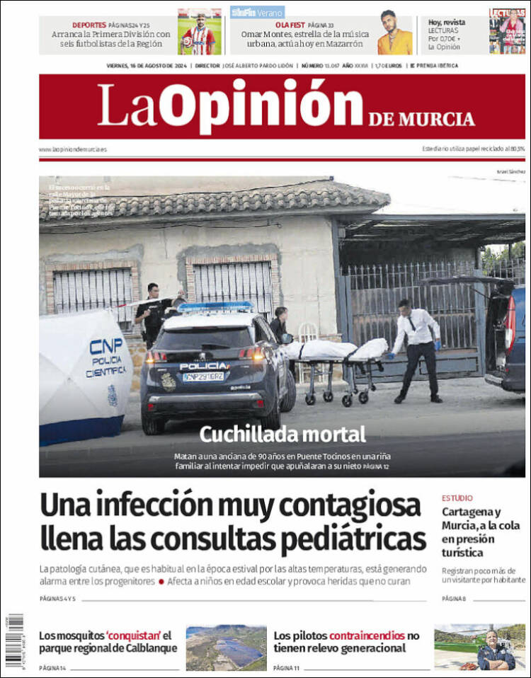 Portada de La Opinión de Murcia (España)