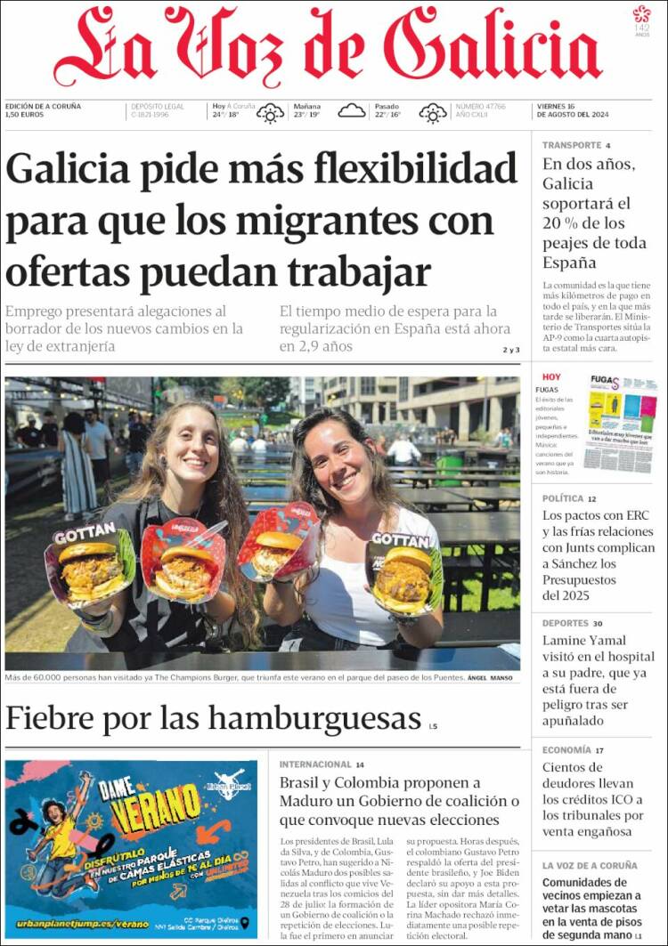 Portada de La Voz de Galicia (España)